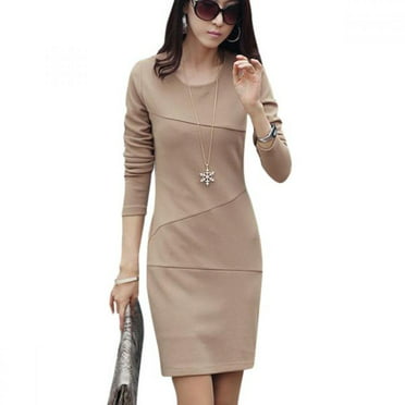 Womens Long Sleeve Bodycon Midi Dress Short Bandage Solid Cocktail Evening Party 